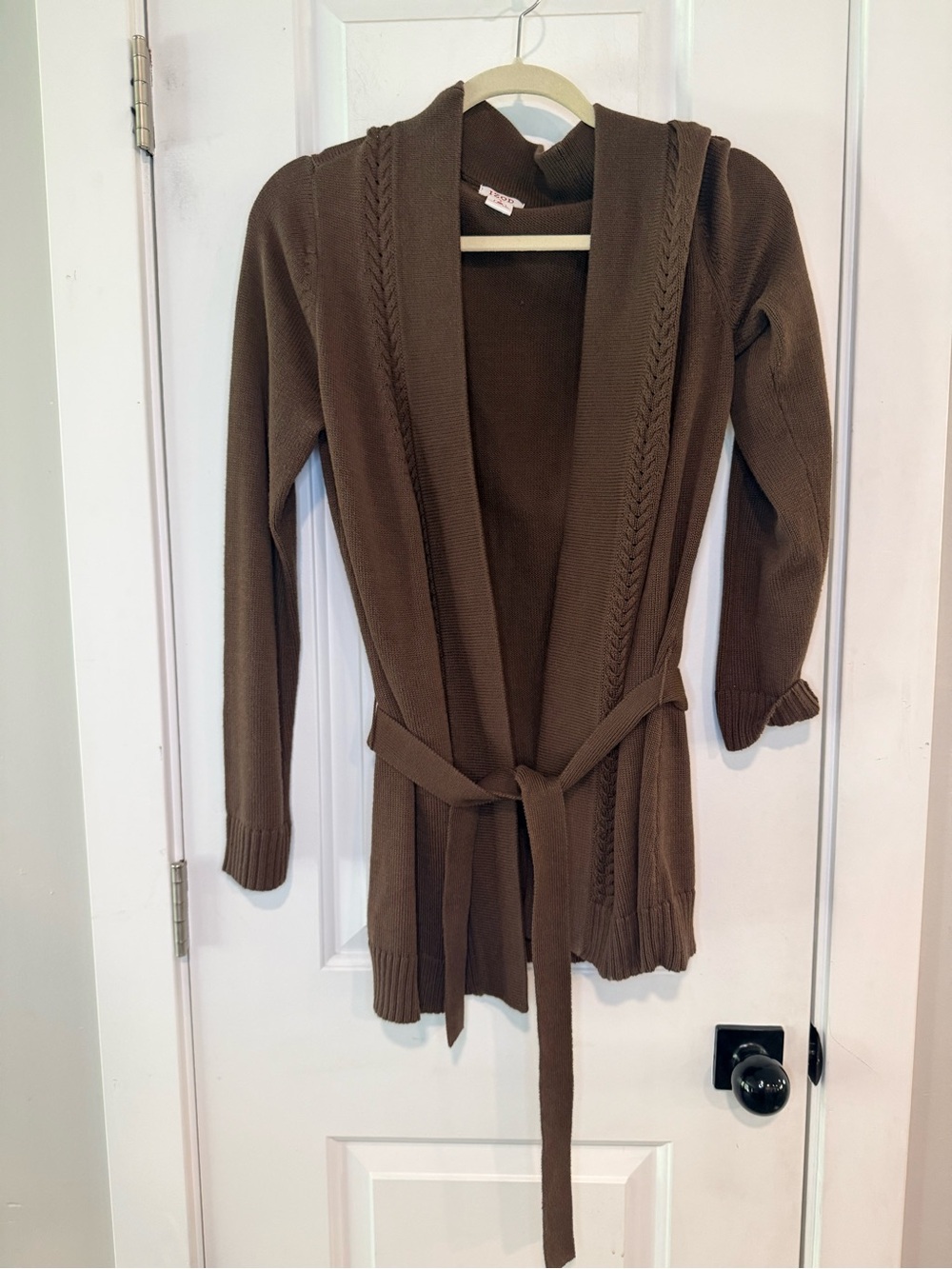 IZOD Brown Belted Open Front Cardigan Sweater Small - Picture 2 of 8